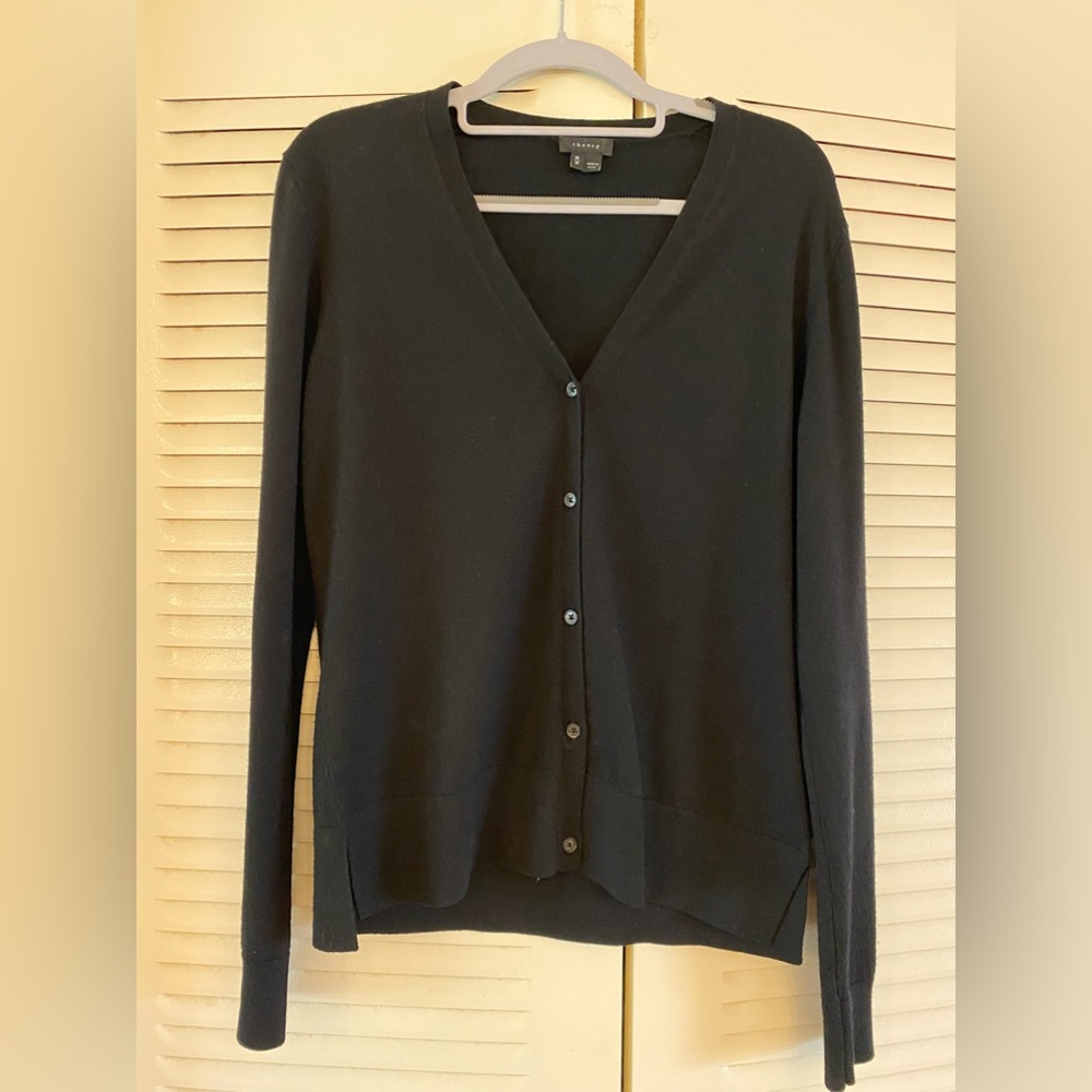 Theory black button down wool cardigan - size medium.